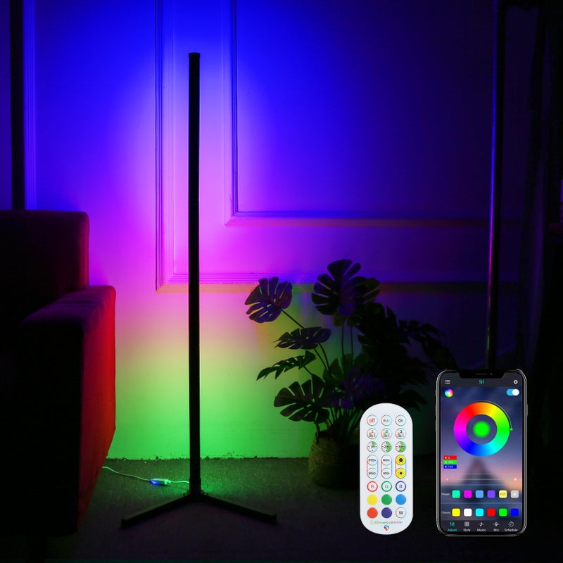 D C5V BT Connected 72 LEDs Corner Floor Lamp RGB Standing Light with Controller Supported Phones App Control/ Music Sync/ 1H&2H&3H 3 Levels Timer/ Speed& Brightness Adjustable Dimmbale/ - Image 2