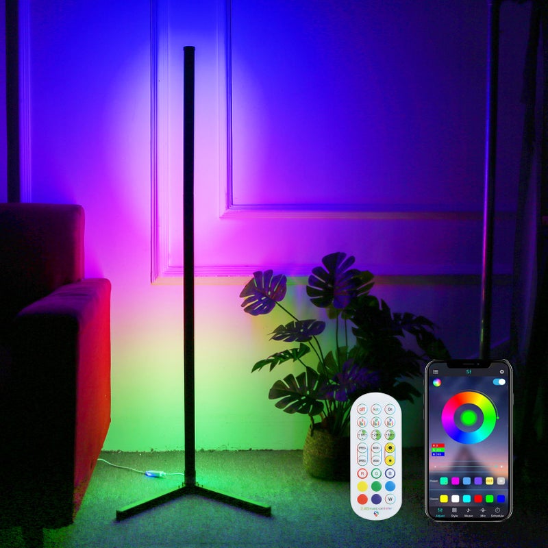 D C5V BT Connected 72 LEDs Corner Floor Lamp RGB Standing Light with Controller Supported Phones App Control/ Music Sync/ 1H&2H&3H 3 Levels Timer/ Speed& Brightness Adjustable Dimmbale/ - Image 4