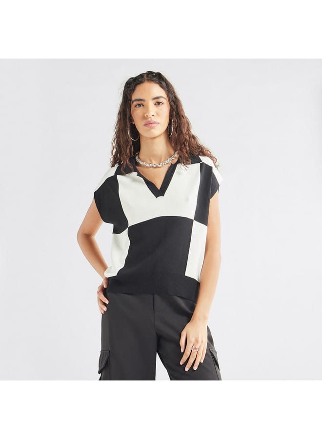 Splash FAV Colourblock T-shirt with Collar and Extended Sleeves  - Image 1