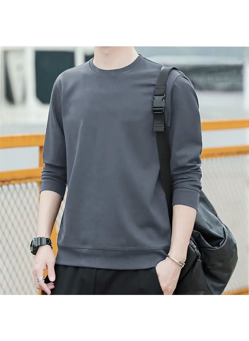 Generic - Sweatshirt Men Spring Autumn Thin Style Youth Fashion Pullover Long Sleeve Round Neck White Base Layer Top Loose Fit Brown - Image 1