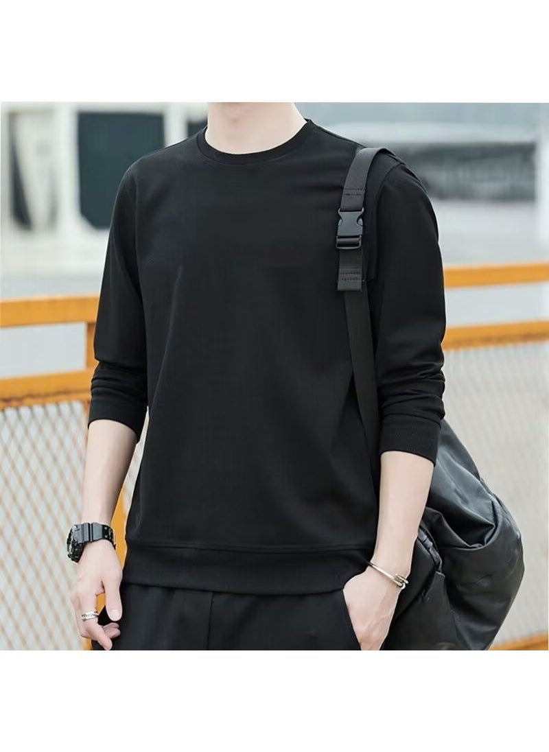 Generic - Sweatshirt Men Spring Autumn Thin Style Youth Fashion Pullover Long Sleeve Round Neck White Base Layer Top Loose Fit Brown - Image 1