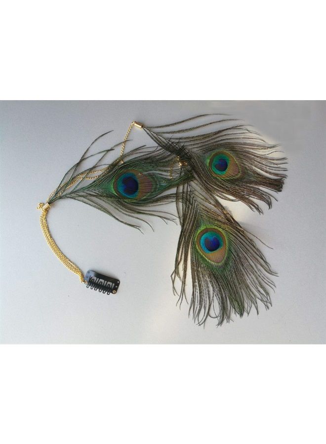 Fodattm 3 قطع من ريش الطاووس اليدوي إكسسوار شعر هيبي طوق رأس بوهيمي مشابك شعر مشط دبوس شعر طاقية للنساء - Image 4