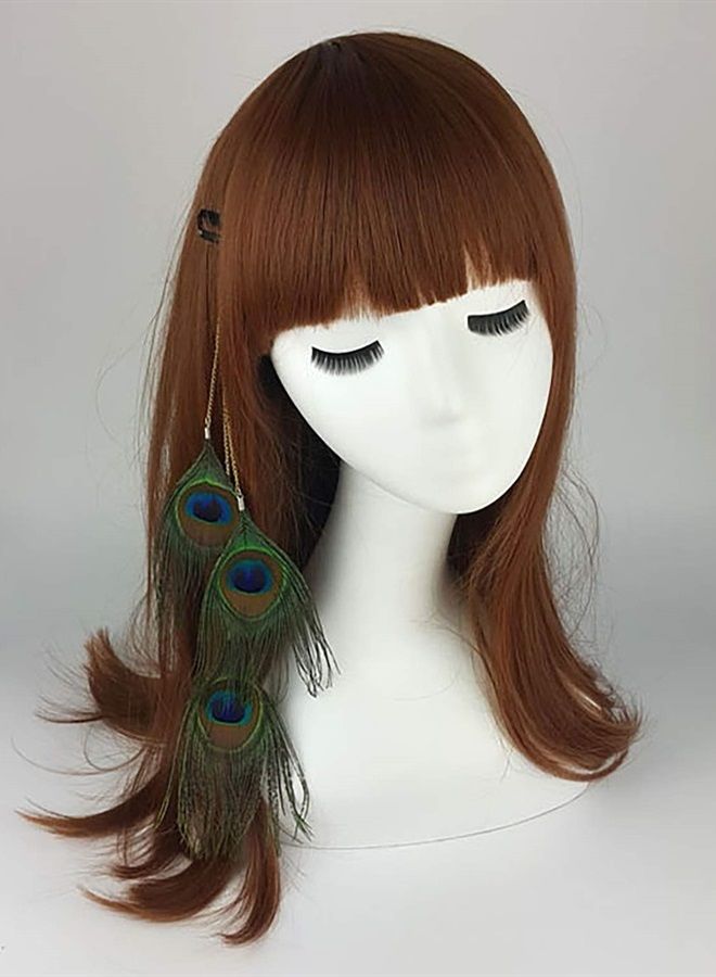 Fodattm 3 قطع من ريش الطاووس اليدوي إكسسوار شعر هيبي طوق رأس بوهيمي مشابك شعر مشط دبوس شعر طاقية للنساء - Image 3