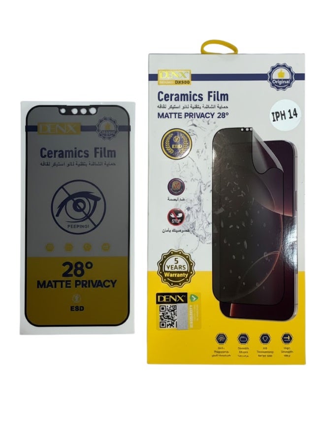 دينكس واقي شاشة دينكس DX500 فيلم سيراميك مطفي للخصوصية 28 درجة لهاتف آيفون 14 مع حماية من الوهج والشحنات الكهربائية