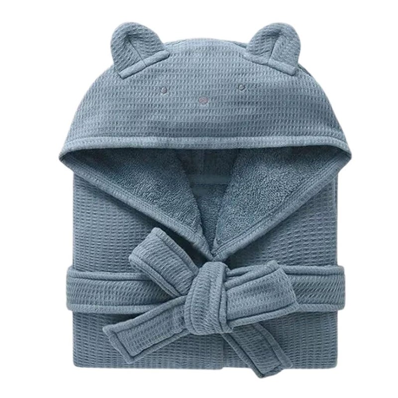 TELFZ Kids Bathrobe, Soft Terry Coth Warm Fluffy Sleepwear for Boys Girls 2-9 Years, Cotton Hooded Towel Robes with Pockets Belted, Blue, 2-3 years - Image 1