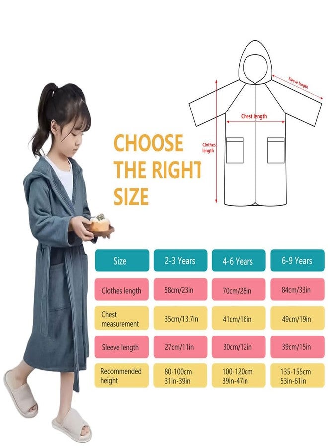 TELFZ Kids Bathrobe, Soft Terry Coth Warm Fluffy Sleepwear for Boys Girls 2-9 Years, Cotton Hooded Towel Robes with Pockets Belted, Blue, 2-3 years - Image 2
