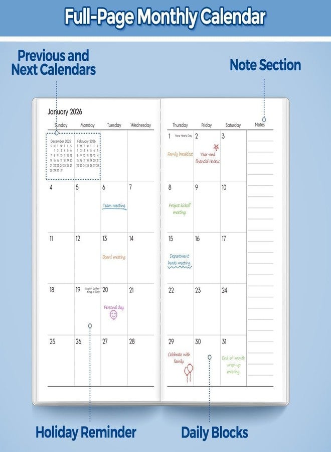 SKYDUE Pocket Calendar 2026-2027, Monthly Planner Jan 2026- Dec 2027 for Purse, 6.7" x 3.7" 2 Year Small Pocket Planner, Compact Design with Plastic Sleeve Blue - Image 2