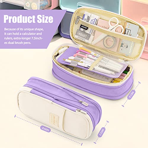 LHMTQVK Large Capacity Pencil Case Pencil Pouch Handheld Pen Bag, school pencil case for Teen Girl Boy Men Women Adult (Purple-beige) - Image 2