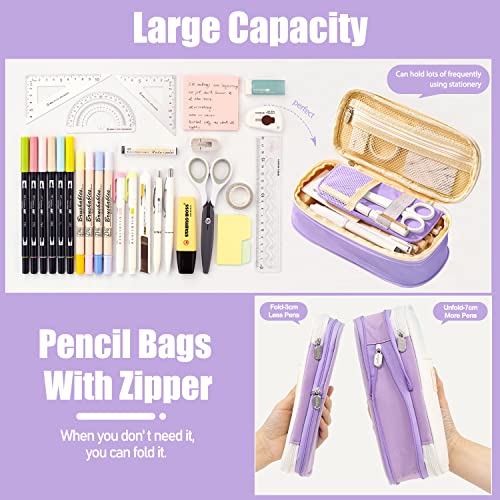LHMTQVK Large Capacity Pencil Case Pencil Pouch Handheld Pen Bag, school pencil case for Teen Girl Boy Men Women Adult (Purple-beige) - Image 3