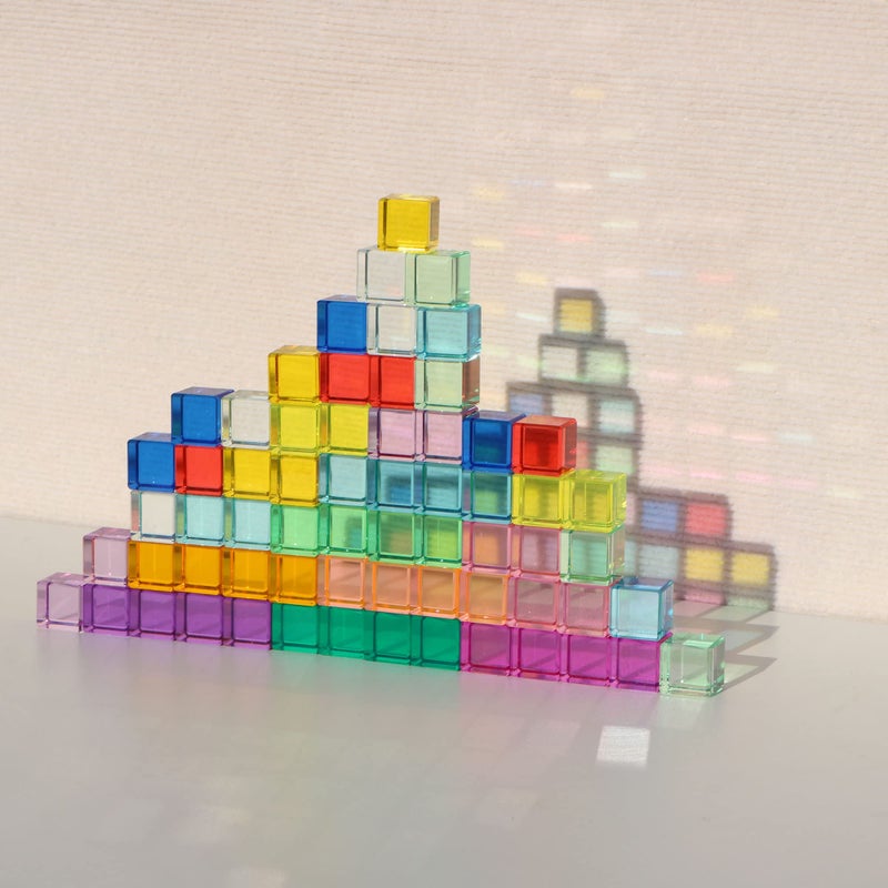 KOAICS Rainbow Crystal Acrylic Cubes Children Learning Color Light Shadow Toy, Stacking Gem Blocks Sensory Building Blocks for Kids(64PCS)â€¦ - Image 5