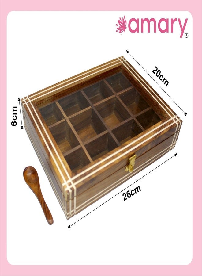 AMARY Handcrafted Sheesham Wooden Spice Box Set | 12 Fixed Compartments & Spoon | Decorative Masala Organizer for Kitchen & Dry Fruits - Image 2