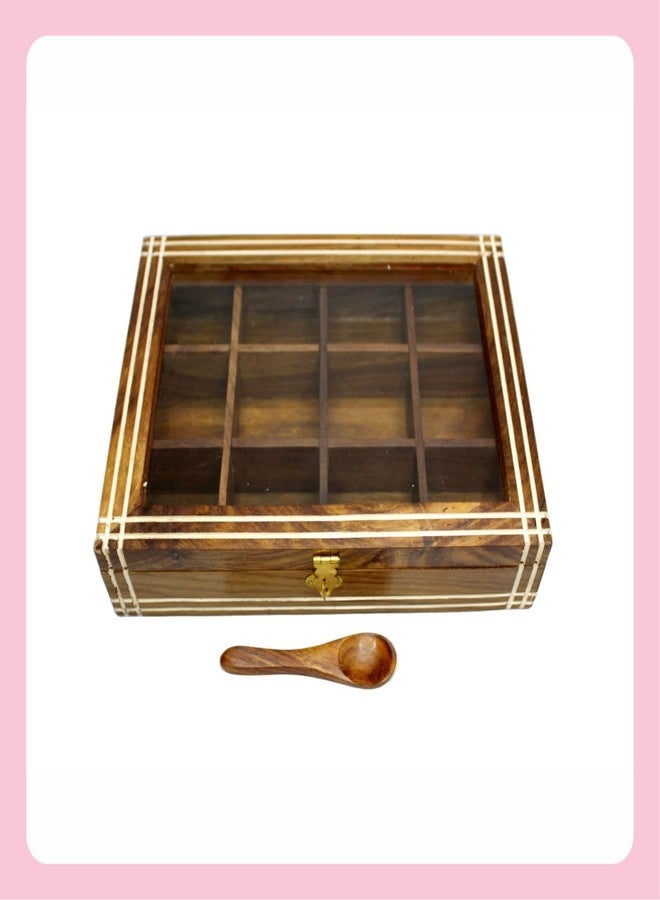 AMARY Handcrafted Sheesham Wooden Spice Box Set | 12 Fixed Compartments & Spoon | Decorative Masala Organizer for Kitchen & Dry Fruits - Image 1