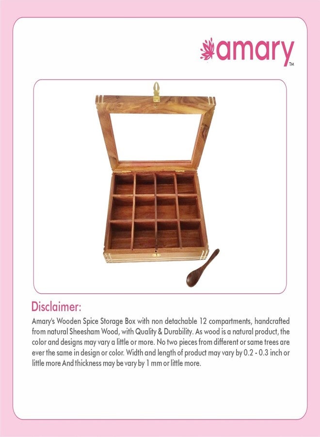 AMARY Handcrafted Sheesham Wooden Spice Box Set | 12 Fixed Compartments & Spoon | Decorative Masala Organizer for Kitchen & Dry Fruits - Image 5