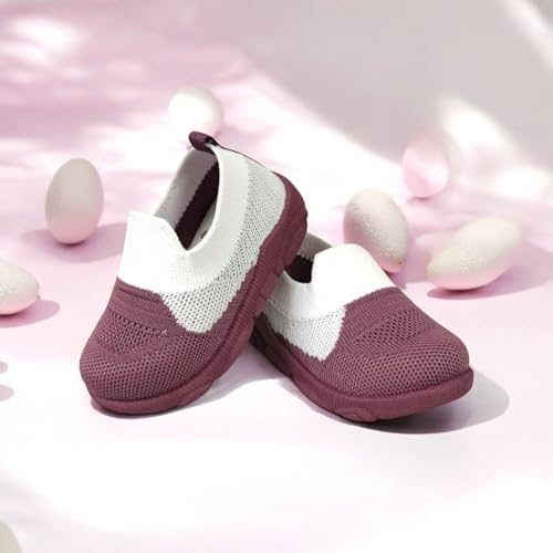 Coolz Kids Chu-Chu Sound Musical Knitted Shoes Fly-5 for Baby Boys and Baby Girls 1-2.5 yrs (White-Mauve, UK Footwear Size System, Toddler, Age Range, Medium, 15 Months, 18 Months) - Image 2