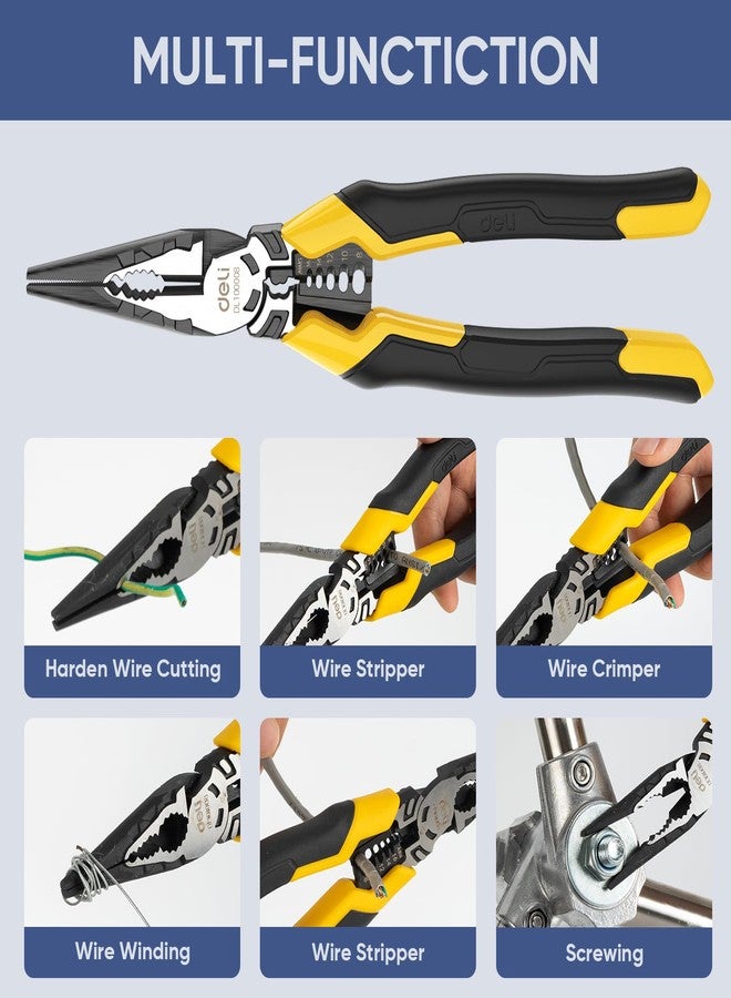 DELI 3PCS Pliers Set, Large 7 in 1 Multifunctional Wire Stripper Crimper Cutter, 9" Long Nose, 9" Linesman, 8" Diagonal Side Cutting - Image 5