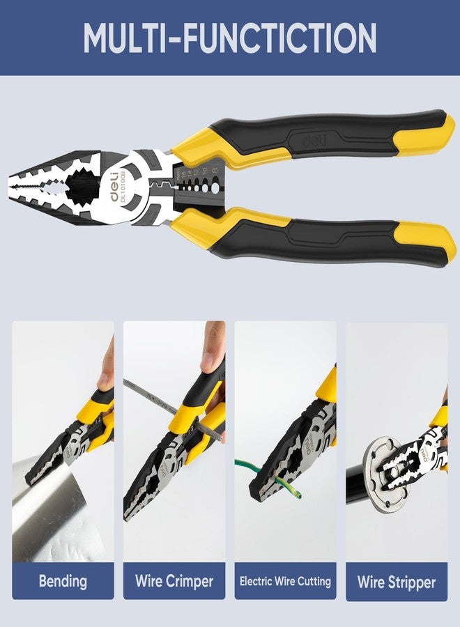 DELI 3PCS Pliers Set, Large 7 in 1 Multifunctional Wire Stripper Crimper Cutter, 9" Long Nose, 9" Linesman, 8" Diagonal Side Cutting - Image 4