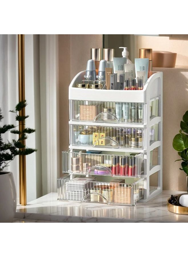 1pc Clear Plastic White Multi Layer Desktop Organizer With Drawers Versatile Storage For Cosmetics Jewelry Stationery Space Saving Bathroom Bedroom Countertop Organizer Elegant Design Sturdy Construction Home Organization - Image 2