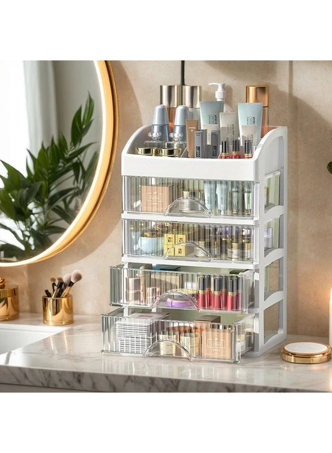 1pc Clear Plastic White Multi Layer Desktop Organizer With Drawers Versatile Storage For Cosmetics Jewelry Stationery Space Saving Bathroom Bedroom Countertop Organizer Elegant Design Sturdy Construction Home Organization - Image 1