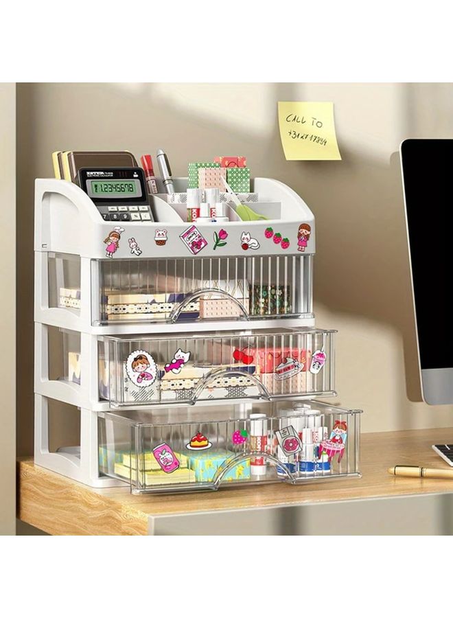 1pc Clear Plastic White Multi Layer Desktop Organizer With Drawers Versatile Storage For Cosmetics Jewelry Stationery Space Saving Bathroom Bedroom Countertop Organizer Elegant Design Sturdy Construction Home Organization - Image 4
