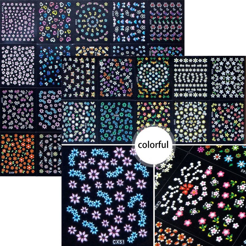 Tazimi 4500 Pieces Flowers Nail Stickers Kit 90 Sheets 3D Mini Nail Art Stickers Black White Colorful Various Patterns Flower Decals Self-Adhesive False Sticker for Women DIY Decor Birthday Party Favors Gift - Image 3