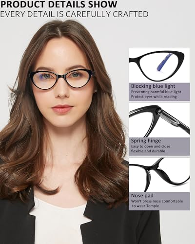 EYEURL 4-Pack Reading Glasses for Women-Cat Eye Blue Light Blocking Fashion Reader mit Spring Hinge,Anti-Glare Cat Eye Reading Glasses for Women,1.5 - Image 4