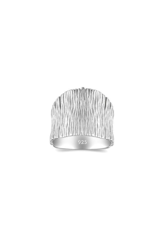 MINDDHA 925 Sterling Silver Women's Statement Rings- Handmade Silver Chunky Rings, Thick Wide Silver Rings for Women, Designer Large Rings, Silver Hammered Rings, Statement Jewelry for Women, 17mm - Image 1