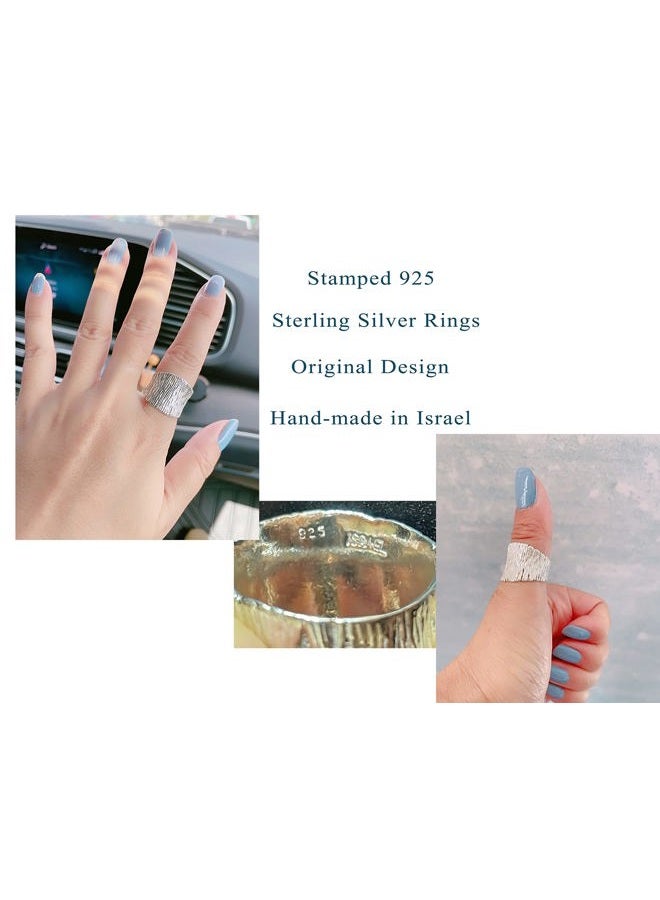 MINDDHA 925 Sterling Silver Women's Statement Rings- Handmade Silver Chunky Rings, Thick Wide Silver Rings for Women, Designer Large Rings, Silver Hammered Rings, Statement Jewelry for Women, 17mm - Image 5