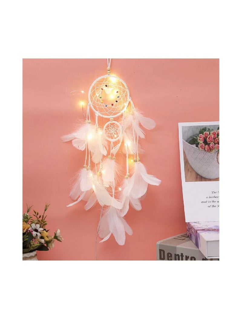 East Lady Feather Dream Catcher with LED Light Wall Hanging Decoration Photography Room Home  - Image 1