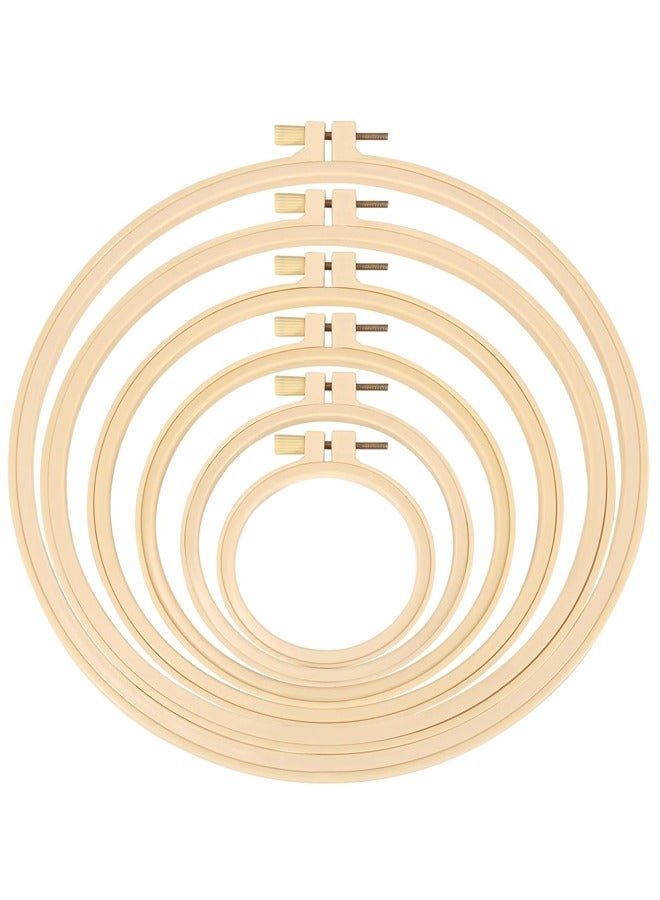 6-piece round embroidery hoop set beige, light beige, sizes 9.2/12.3/16/20/24.2/27.1 cm, suitable for embroidery, hand sewing, and decoration.  - Image 1