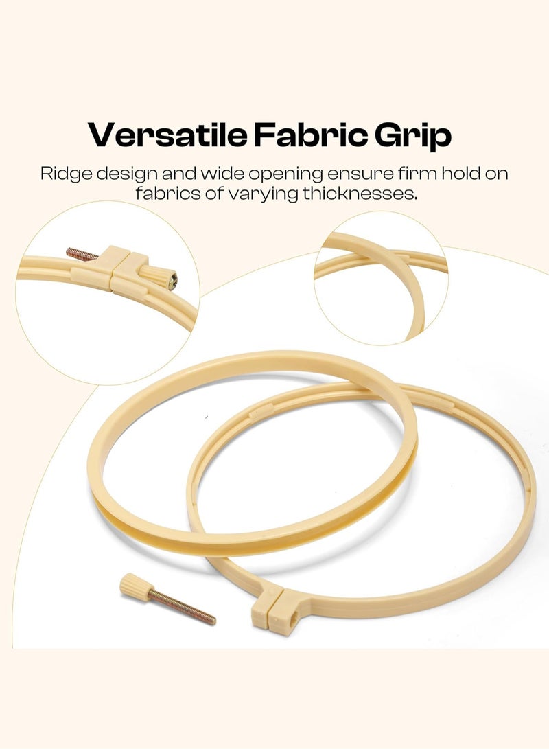 6-piece round embroidery hoop set beige, light beige, sizes 9.2/12.3/16/20/24.2/27.1 cm, suitable for embroidery, hand sewing, and decoration.  - Image 3