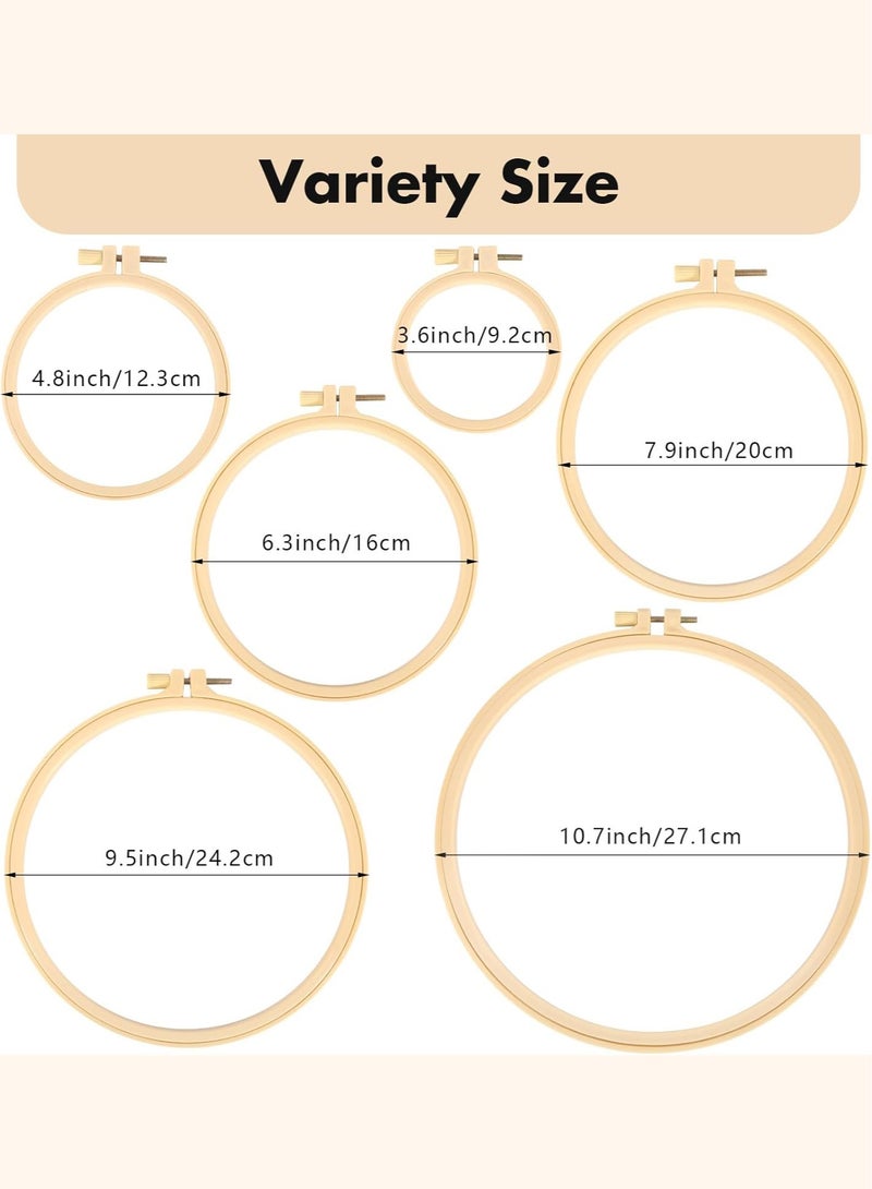 6-piece round embroidery hoop set beige, light beige, sizes 9.2/12.3/16/20/24.2/27.1 cm, suitable for embroidery, hand sewing, and decoration.  - Image 2