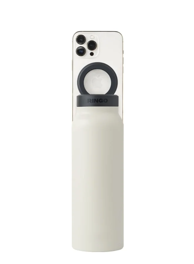 Ringo Water Bottle + Free Magnetic Booster Ring | Stainless Steel Hydration Bottle w/ Integrated MagSafe Phone Mount, 12Hrs Hot/24Hrs Cold, BPA-Free, Works w/ All Devices Android & iOS - Ivory 24Oz