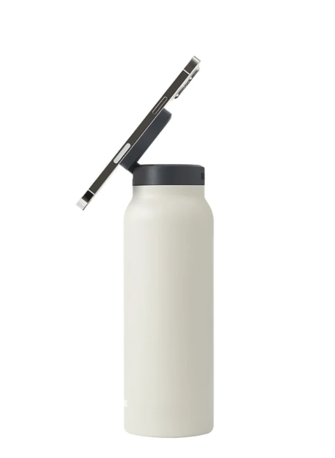 Ringo Water Bottle + Free Magnetic Booster Ring | Stainless Steel Hydration Bottle w/ Integrated MagSafe Phone Mount, 12Hrs Hot/24Hrs Cold, BPA-Free, Works w/ All Devices Android & iOS - Ivory 24Oz