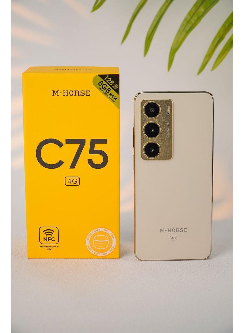 إم-هورس هاتف M-HORSE C75 الذكي – ذاكرة RAM بسعة 8 جيجابايت، وسعة تخزين 128 جيجابايت، شاشة 6.6 بوصة، يدعم 4G LTE، لون ذهبي - Image 1