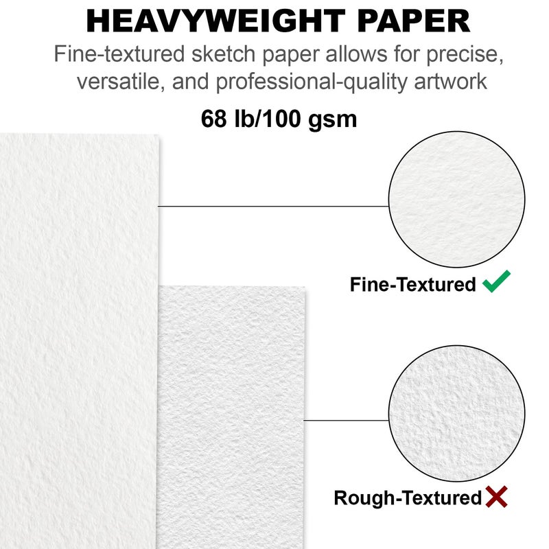 Fuxi مجموعة دفاتر رسم 5.5" × 8.5"، دفتر رسم حلزوني علوي، 2 عبوات 100 ورقة لكل منها (68lb/100gsm)، دفتر رسم فني خالي من الحمض للرسم والكتابة للمبتدئين والفنانين - Image 3