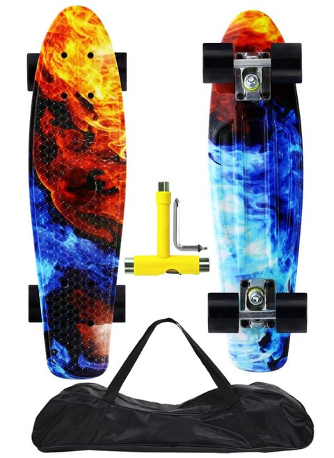 27" Pany Skateboard PU Wheels Fish Shape With Carry Bag & Tool, Sear Fire