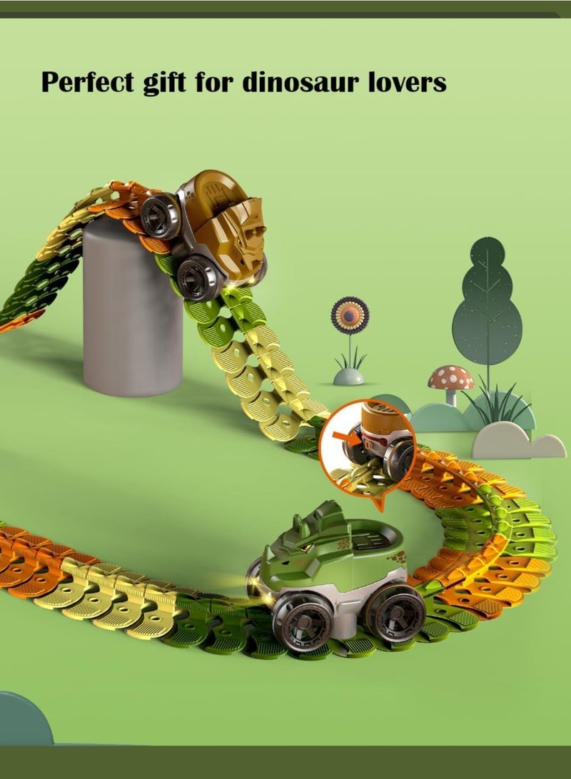 general 93PCS Race Track with Dinosaur Toys Car for Kids, Flexible Tracks Dinosaur with LED Lights, Can be Build in Various Ways, Great Birthday Gifts for Boys and Girls - Image 5