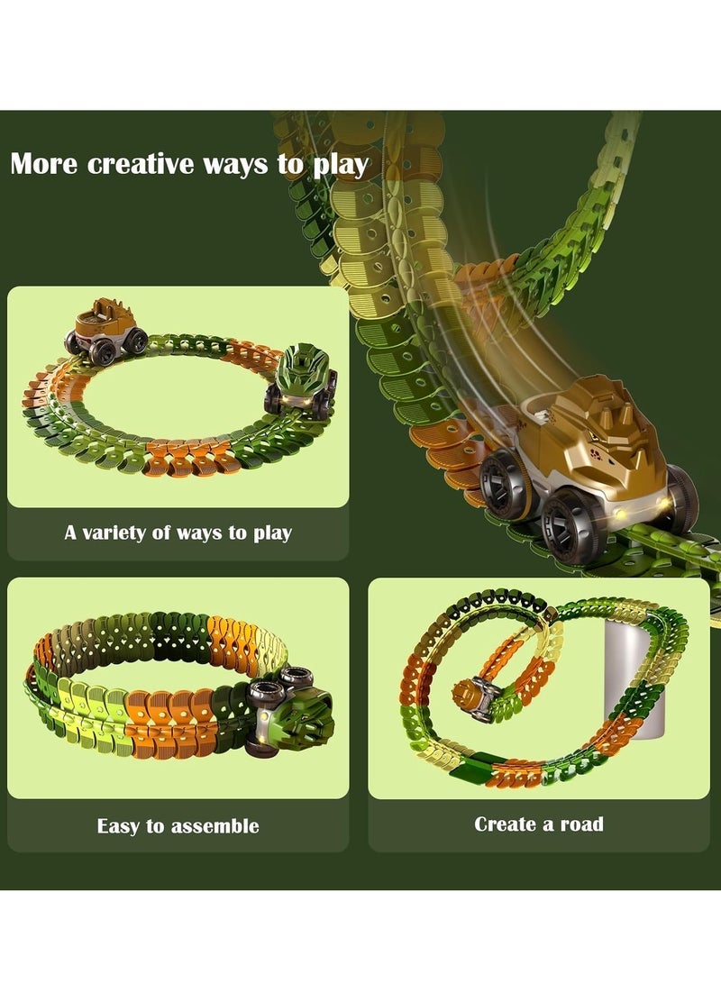 general 93PCS Race Track with Dinosaur Toys Car for Kids, Flexible Tracks Dinosaur with LED Lights, Can be Build in Various Ways, Great Birthday Gifts for Boys and Girls - Image 4