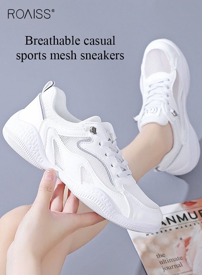 roaiss Breathable Mesh Running Shoes for Women Lightweight Athletic Sneakers Cloud Cushion Comfort All Day Walking Shoes Versatile Gym Fashion Sneaker Slip Resistant Design White  - Image 2