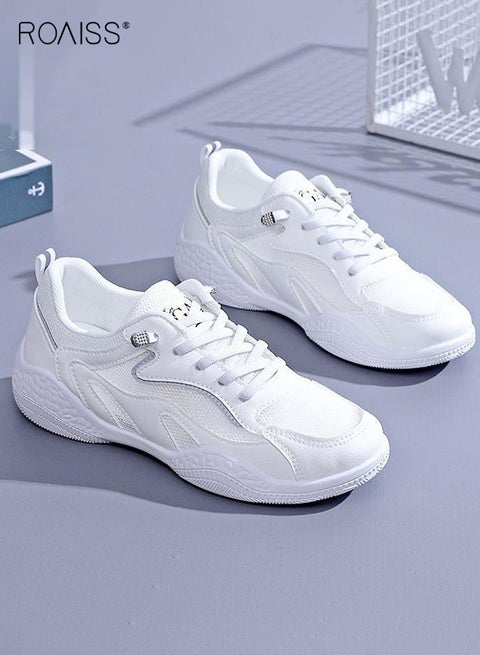 Breathable Mesh Running Shoes for Women Lightweight Athletic Sneakers Cloud Cushion Comfort All Day Walking Shoes Versatile Gym Fashion Sneaker Slip Resistant Design White