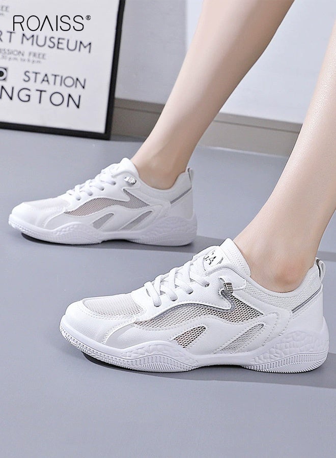 roaiss Breathable Mesh Running Shoes for Women Lightweight Athletic Sneakers Cloud Cushion Comfort All Day Walking Shoes Versatile Gym Fashion Sneaker Slip Resistant Design White  - Image 3
