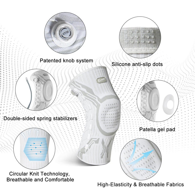 Kuangmi Knob Knee Brace for Pain Relief, Knee Support with Patella Gel Pad & Side Stabilizers, Compression Knee Sleeve for Workout, Arthritis, Joint Pain, Meniscus Tear (White,Right,Large,Single) - Image 5