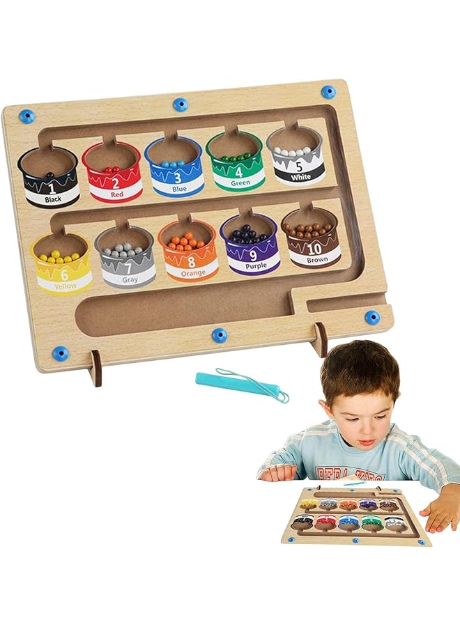 إي سي في في متاهة مغناطيسية ملونة وأرقام، ألعاب لوحية ألغاز مغناطيسية خشبية للأطفال الصغار، ألعاب العد المطابقة من مونتيسوري، فرز الألوان، المهارات الحركية الدقيقة، هدايا للأولاد والبنات 2 3 4 5 سنوات - Image 1