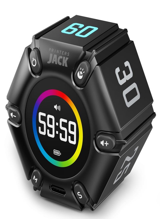 Printers Jack Jack Pomodoro Timer - Productivity Cube, Visual Focus Timer, Mute & Vibration & Adjustable Sound Alert, for Office, ADHD, Study, Work, 3/5/10/25/30/60min & Custom Countdown - Black - Image 1