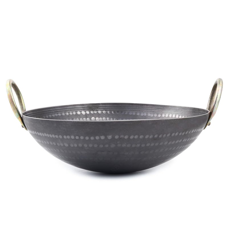 RBY 1.5 Litre (9.5 inch / 24 cm) Hammered Iron Kadai Wok Frying Pan Lohe Ki Kadhai Smooth Edge Food Grade Gas and Induction Friendly Metal Spoon Friendly Dishwasher Safe - Image 2