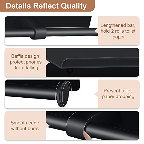 Bjiotun Toilet Paper Holder with Shelf Wall Mounted Toilet Paper Storage, Double Roll Tissue Holder Dispenser Bathroom Toilet Paper Holder (Matte Black) - Image 3