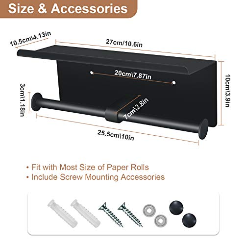Bjiotun Toilet Paper Holder with Shelf Wall Mounted Toilet Paper Storage, Double Roll Tissue Holder Dispenser Bathroom Toilet Paper Holder (Matte Black) - Image 5