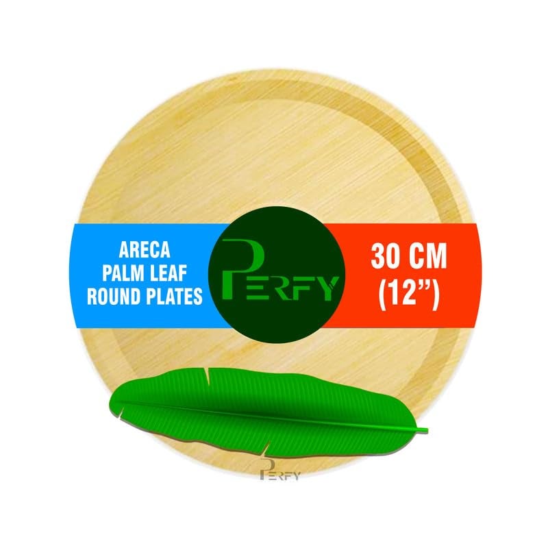 Perfy 12 Inch Areca Palm Leaf Round Plates Natural and Biodegradable Disposable EcoFriendly PlatesDinnerware Plate for Party Wedding Event Plates 50Pack30cm - Image 1
