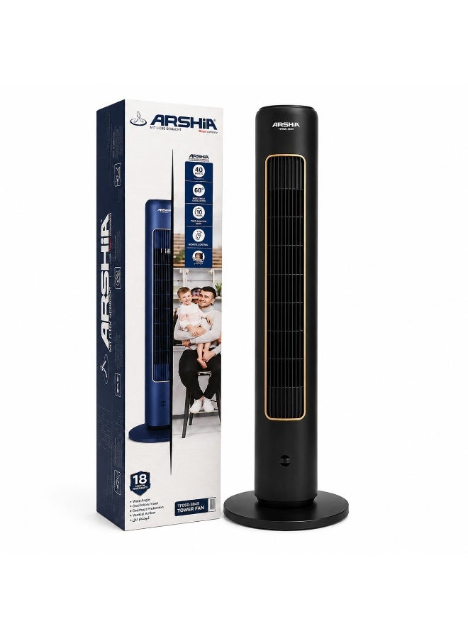 Arshia Tower Fan with Remote Control, Multiple Speed Settings, Timer Function, Black TF050-3845
