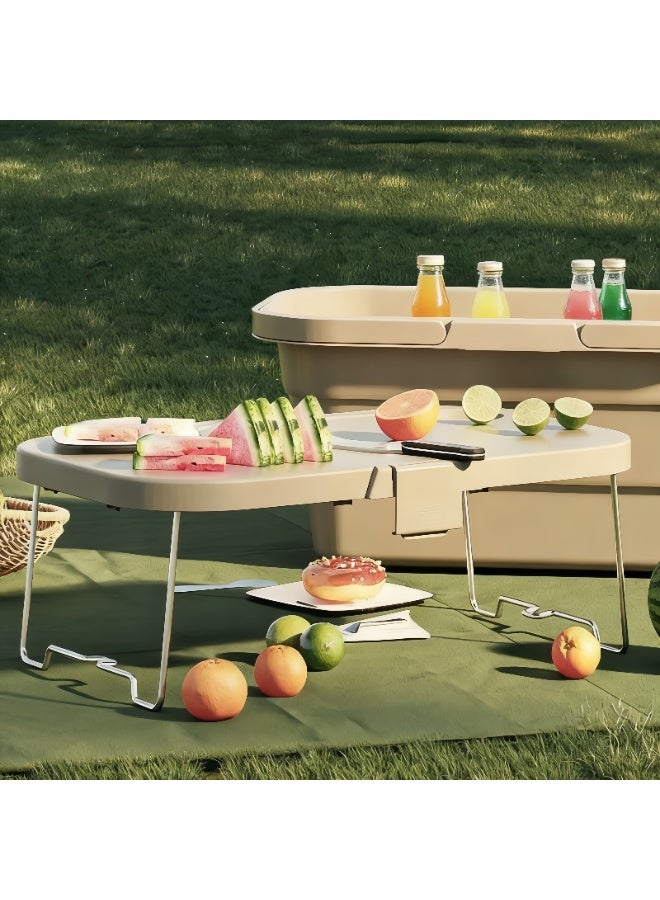 LBMT سلة نزهة قابلة للطي، سلة نزهة محمولة قابلة للطي بمقابض (مع غطاء طاولة)، سلة حديقة قابلة للطي، سلة حصاد قابلة للطي للتخييم والشاطئ والمشي لمسافات طويلة وسلة تخزين لتناول الطعام في الداخل (أبيض حليبي) - Image 2